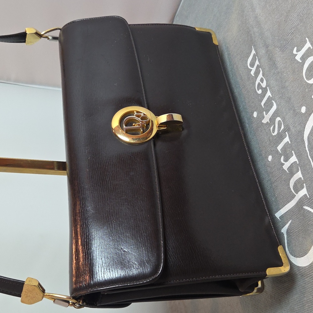 DIOR Rare 1970s Collectable Brown leather 2-way shoulder/clutch bag excellent - Picture 6 of 17